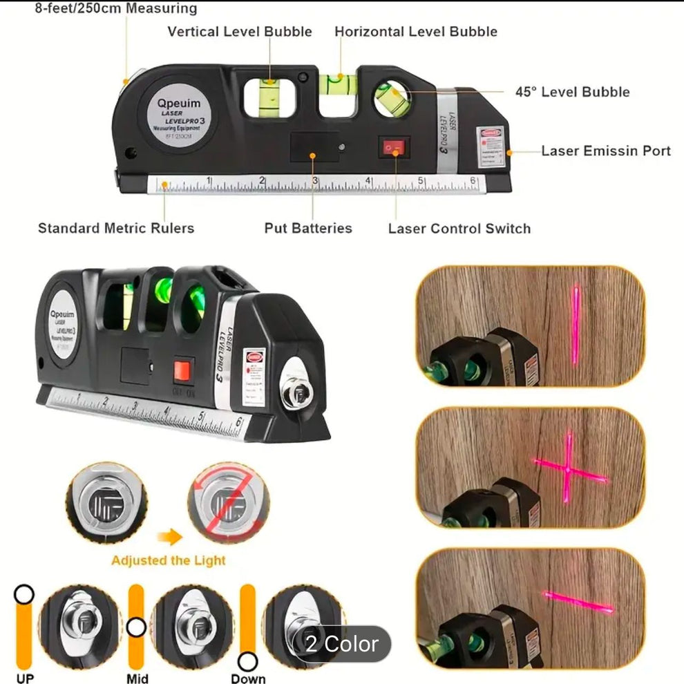 5 in 1 Multi Purpose Laser Level Pro 3, Laser Leveler With Measuring Tape & Laser Beam